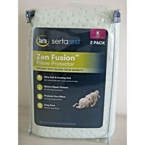 SERTA Zen Fusion KING SIZE Bamboo Pillow Cover Protectors Zippered Eco-Friendly